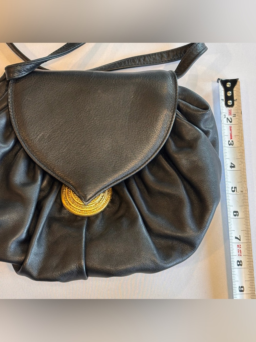 VINTAGE NORDSTROM Genuine Black Leather Shoulder Bag with Decorative Gold Accent - Picture 9 of 11